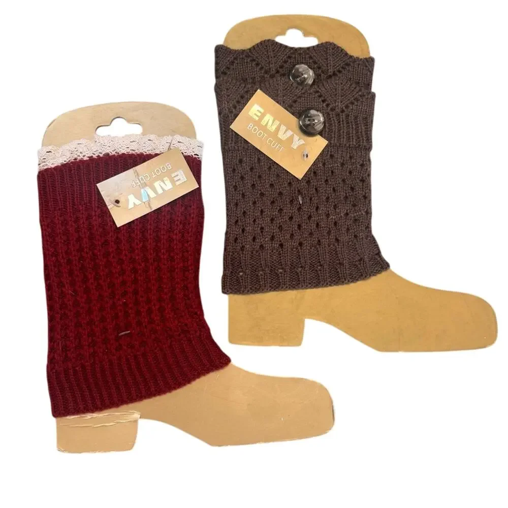 Envy Women's Knit Ankle/Leg Warmers 2 Pairs - Red and Brown One‎ Size